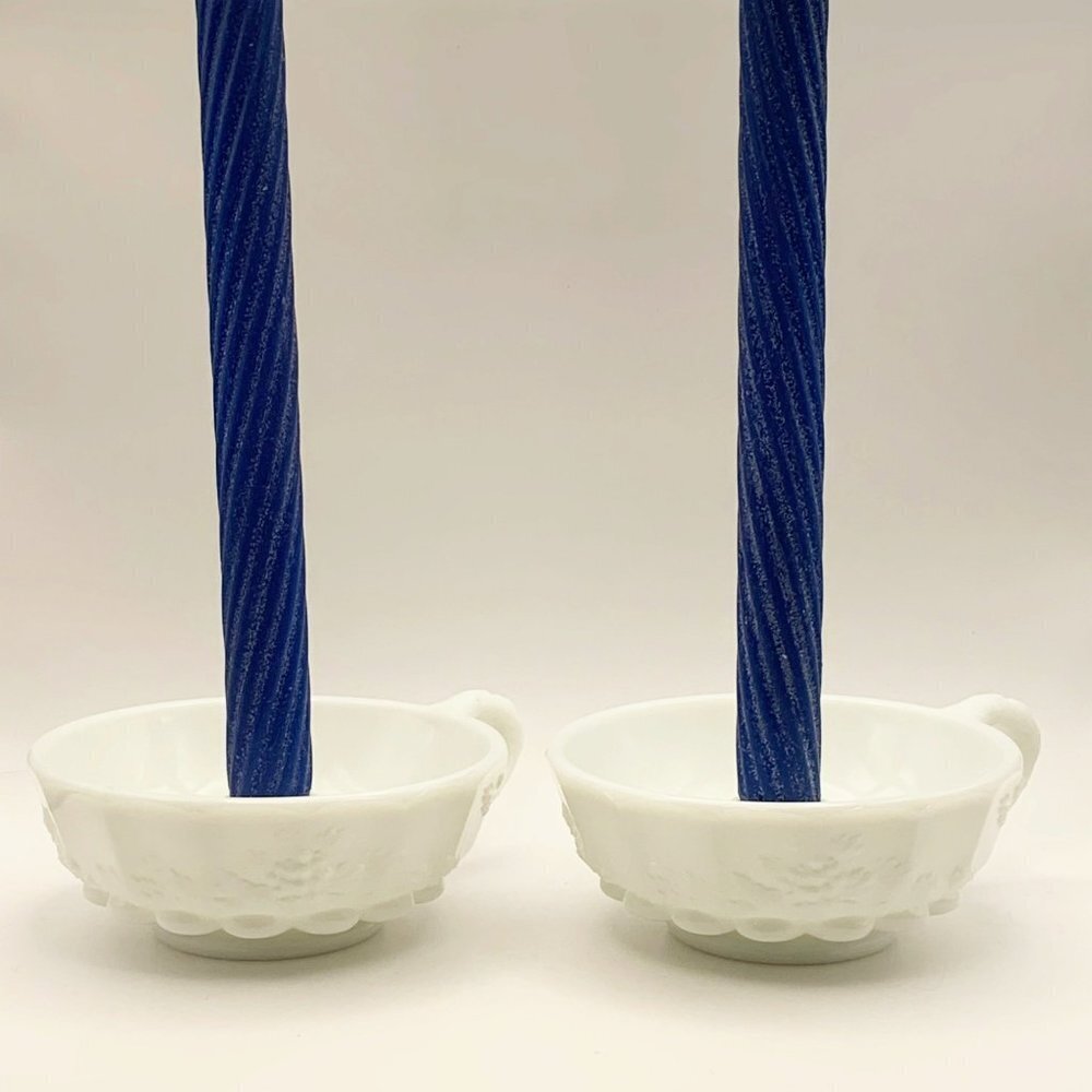 Vintage Westmoreland Paneled Grape Milk Glass Candlestick Holder Set of 2